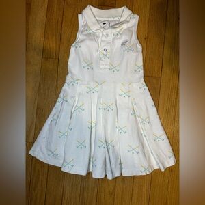 Girls White Polo Tennis/Golf Dress with Pastel Mint & Yellow Print